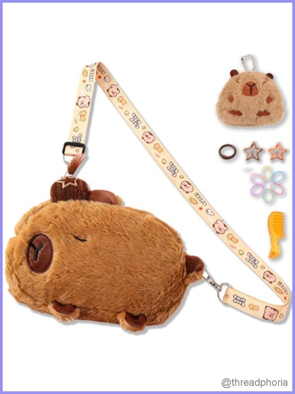 Kawaii Capybara Plush Crossbody Bag Novelty Cute Purse Adjustable Strap
